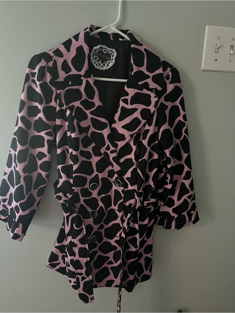 HeartSoul Black Trench Coat with Pink Spot Pattern